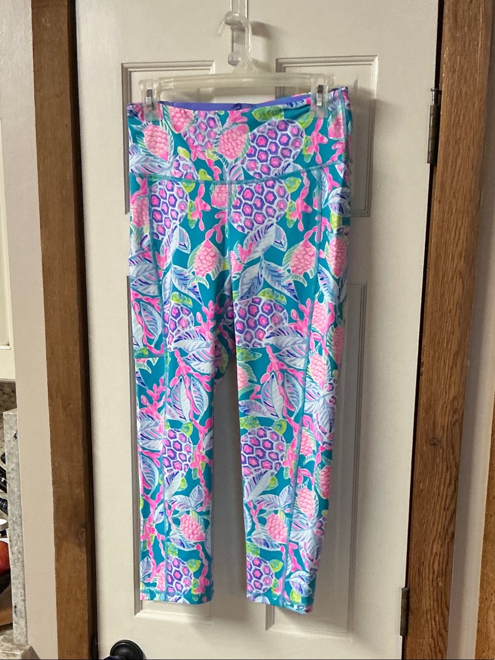 Tropical Pineapple Print Leggings - Teal & Pink